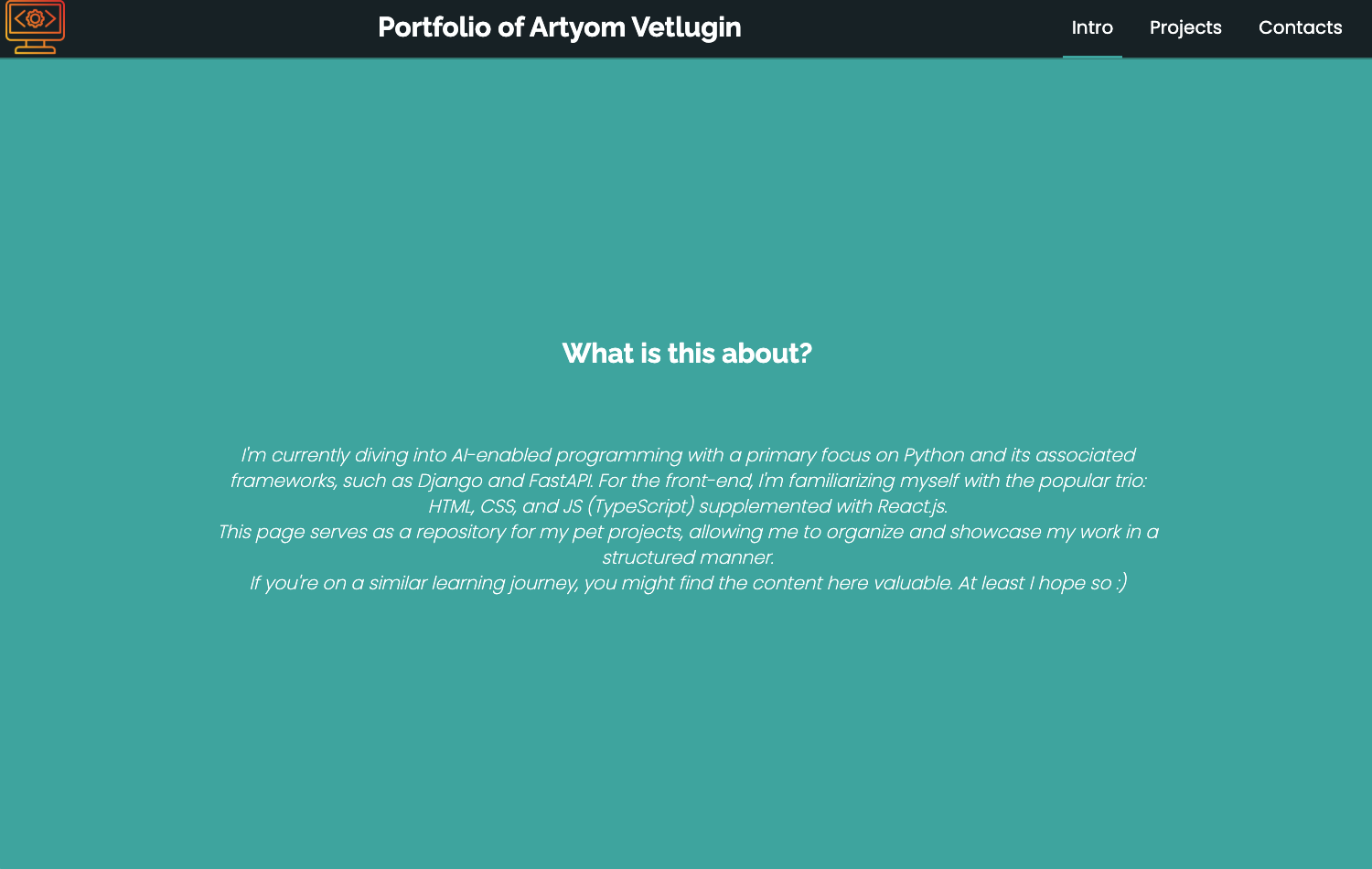 screenshot of this portfolio homepage